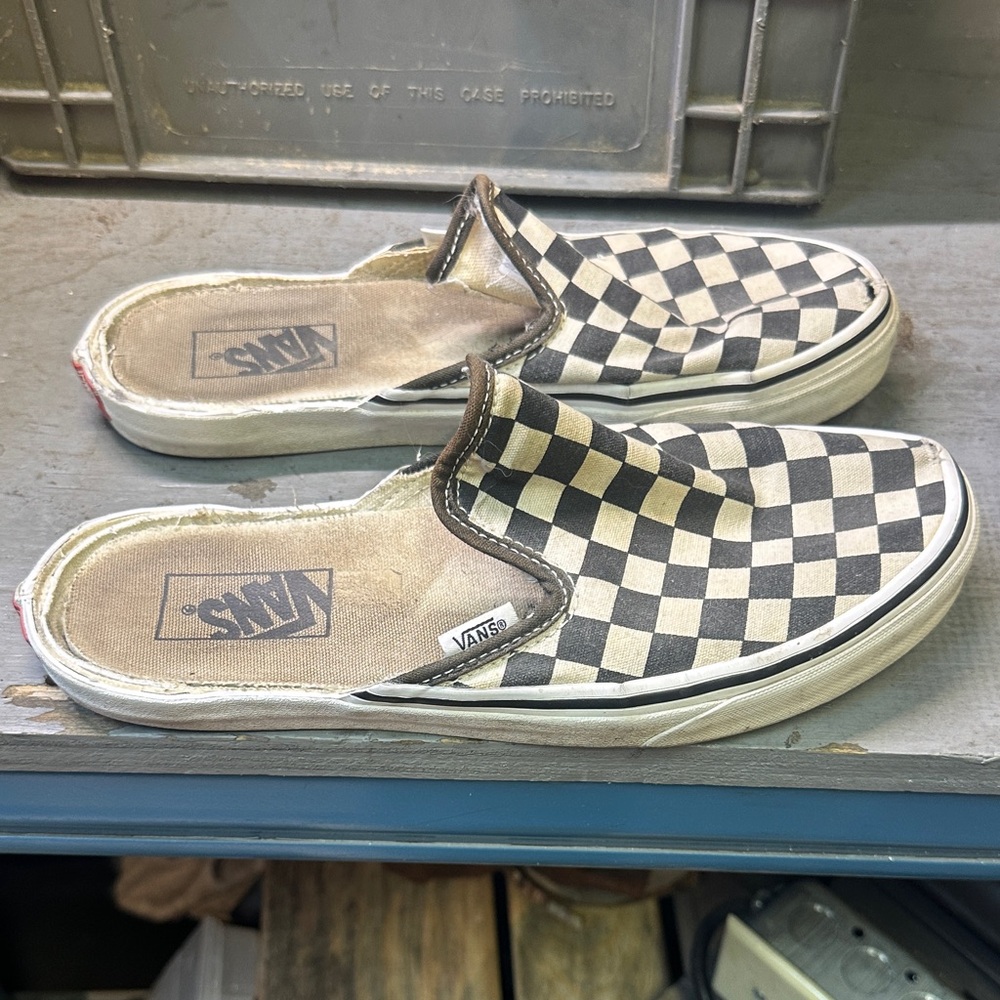 Vans Black and White Checkerboard Mule Sneakers